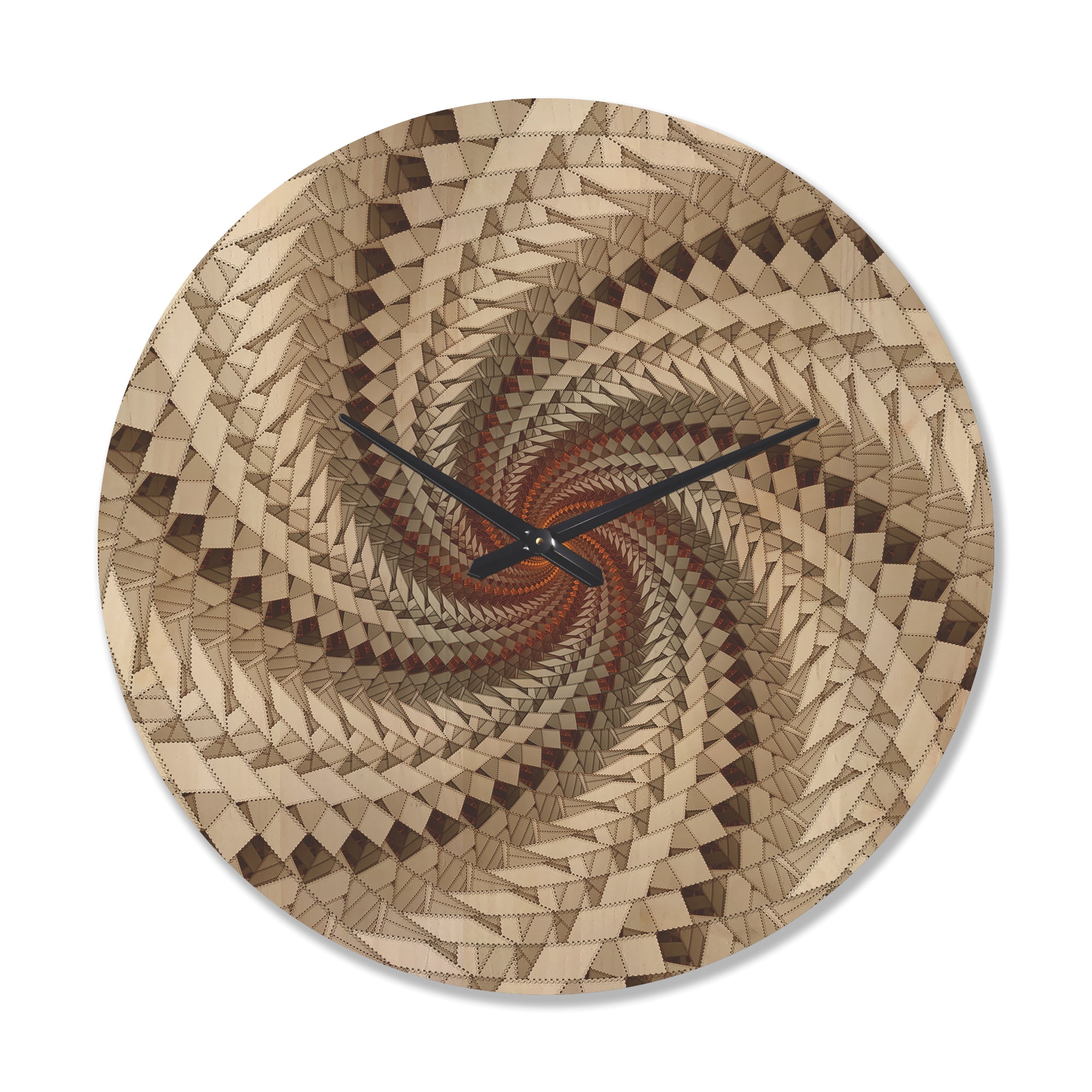 Designart 'White and Brown Fractal Spiral Pattern ' Modern Wood Wall Clock