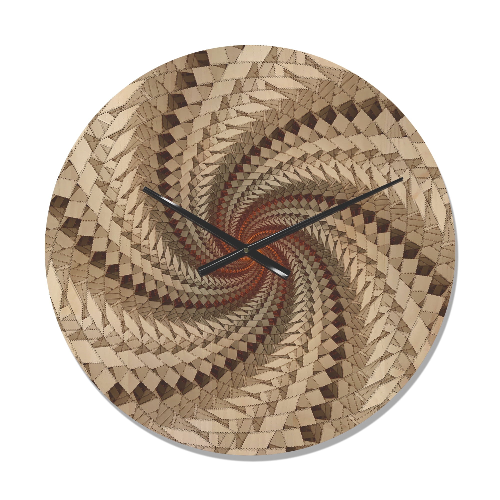 Designart 'White and Brown Fractal Spiral Pattern ' Modern Wood Wall Clock