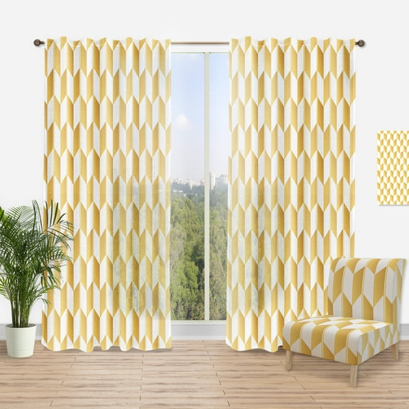 Designart 'White and Gold Geometric Pattern I' Mid-Century Modern Curtain Panel