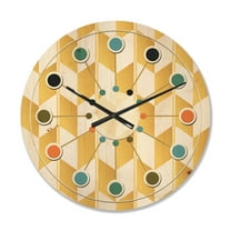 Designart 'White and Gold Geometric Pattern I' Mid-Century Modern Wood Wall Clock