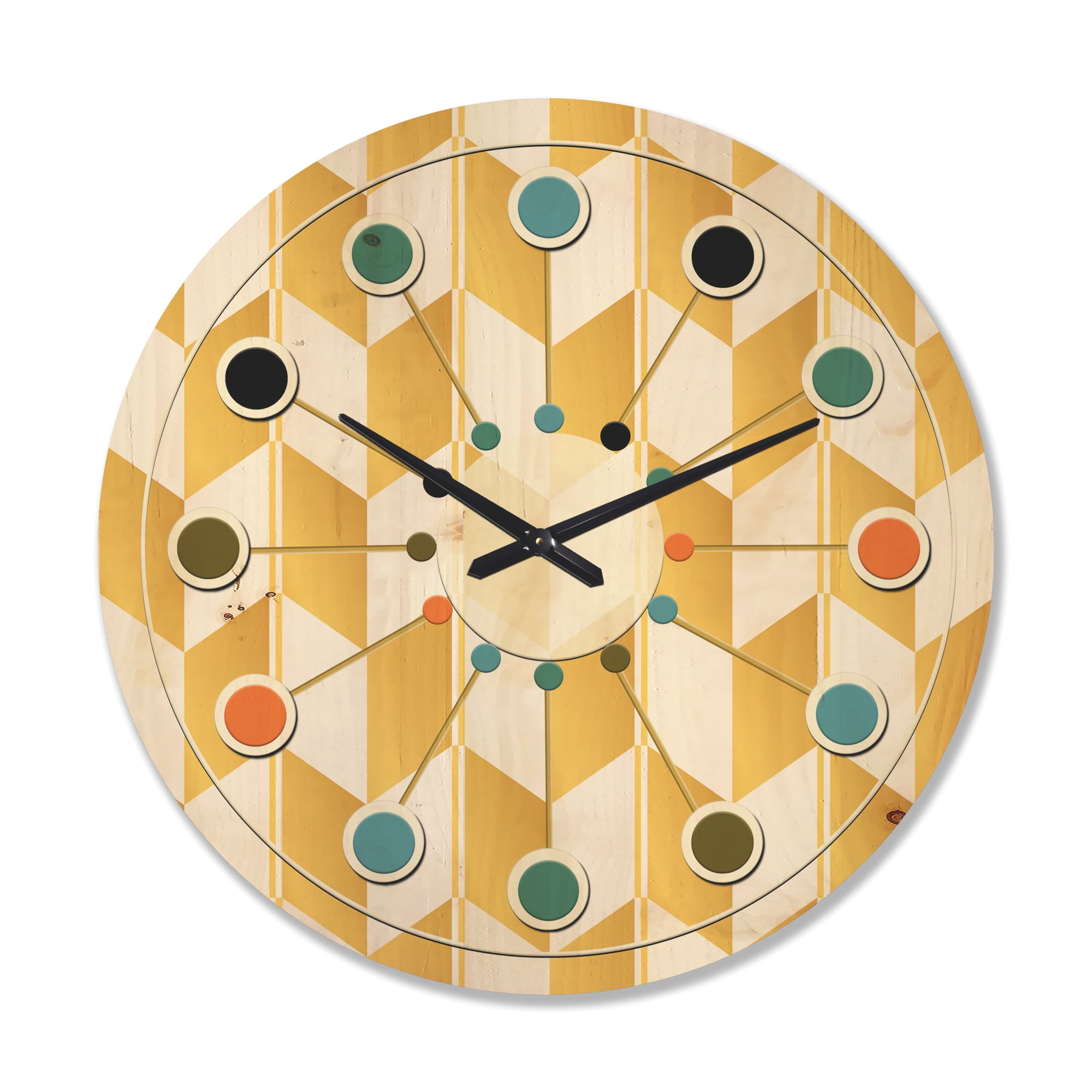 Designart 'White and Gold Geometric Pattern I' Mid-Century Modern Wood Wall Clock