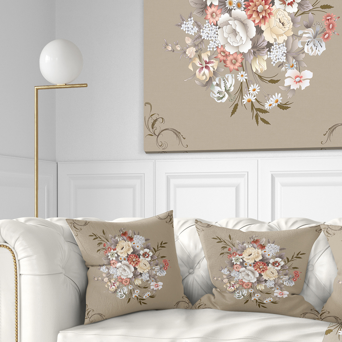Designart White and Yellow Floral Pattern - Floral Throw Pillow - 16x16