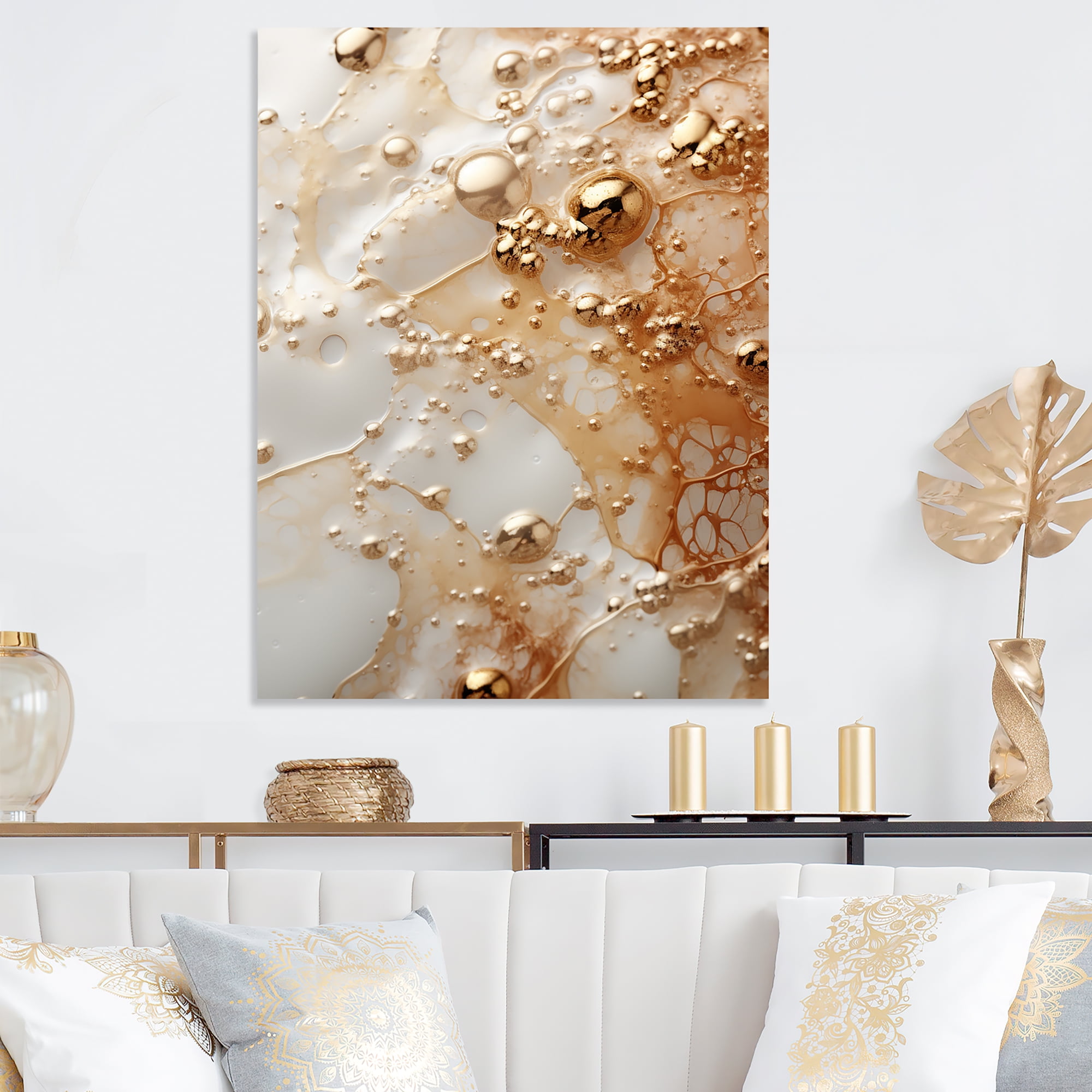 Designart "White and gold champagne flow II In White and Gold"Champagne