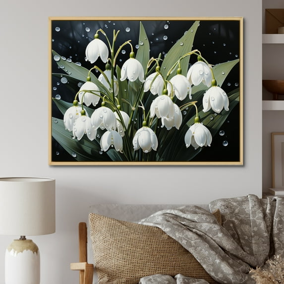 Designart "White beautyful Snowdrops Flowers IV" Floral Floater Framed Canvas Print