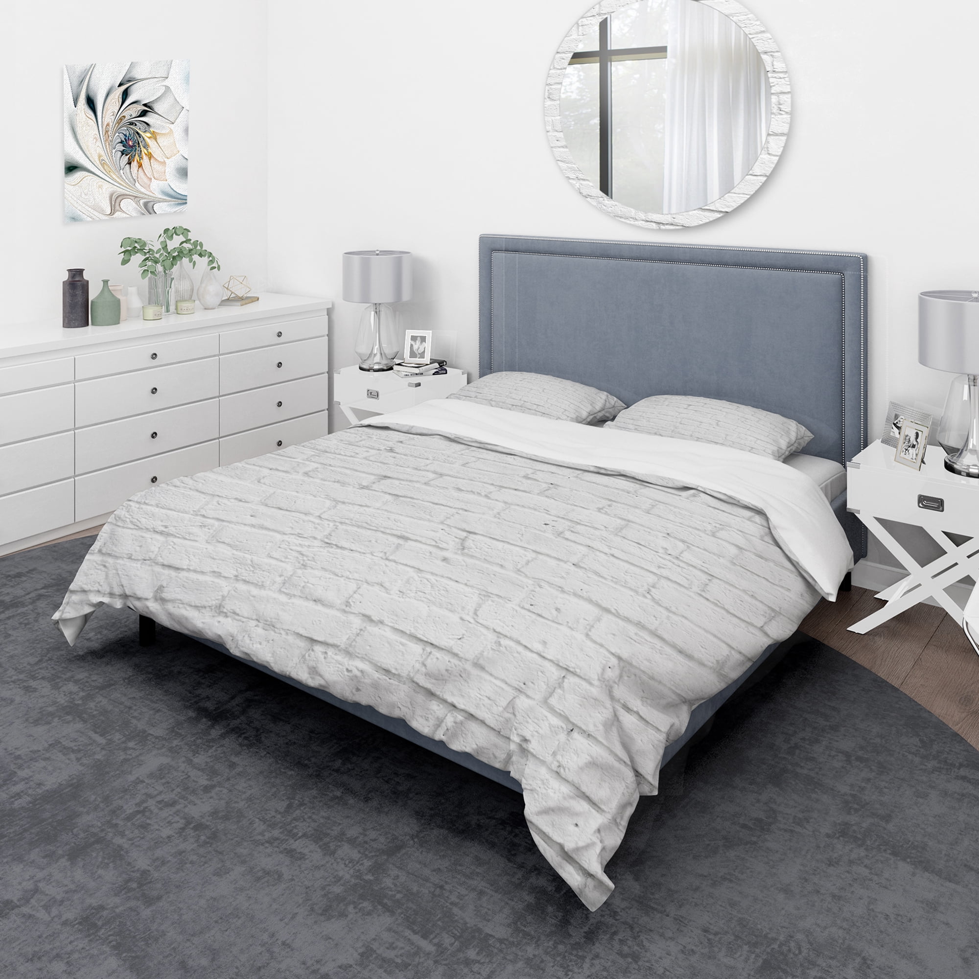 Designart 'White brick wall' Abstract Duvet Cover Set
