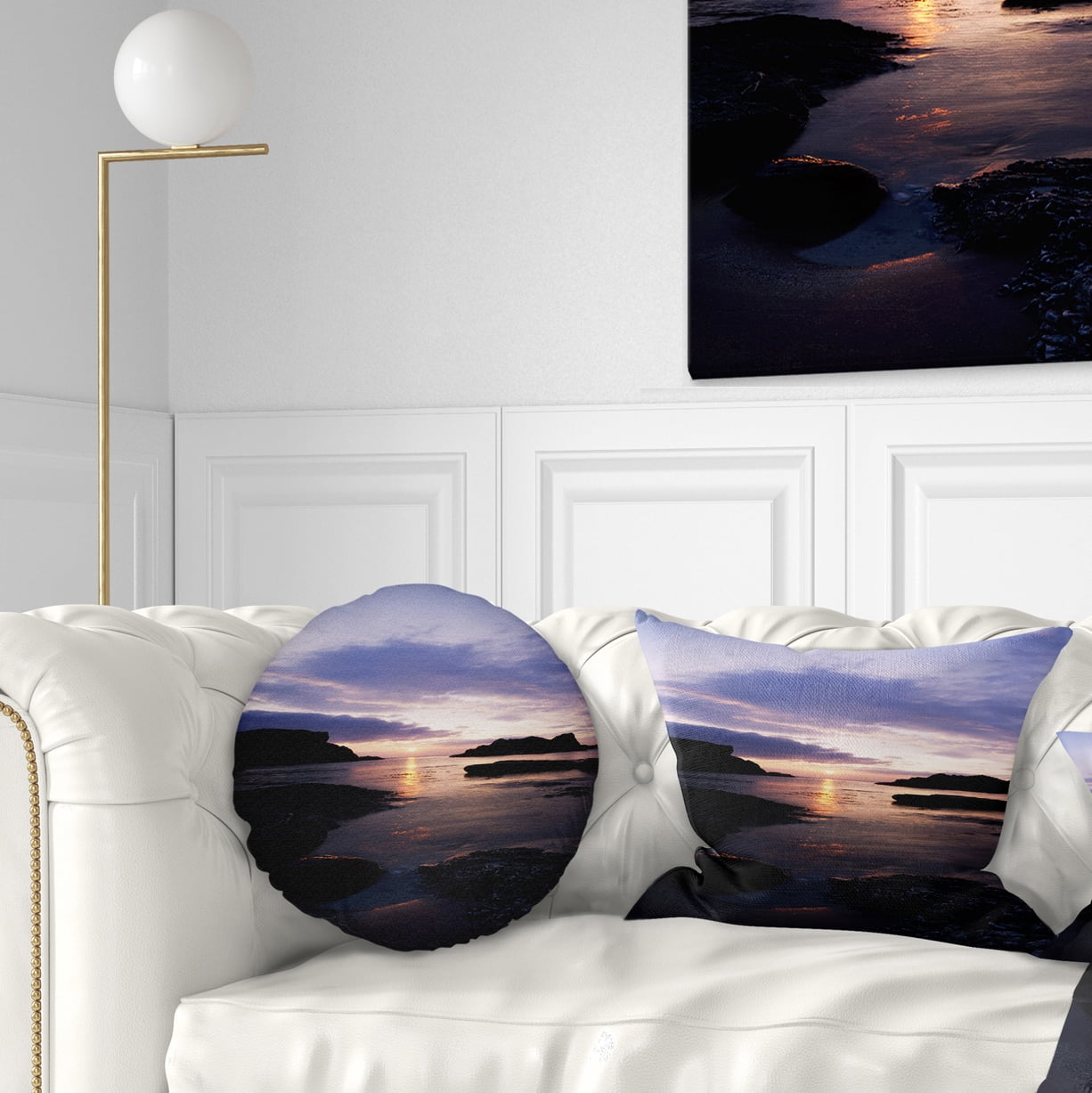 Designart White park Bay - Beach Photography Throw Pillow - 12x20