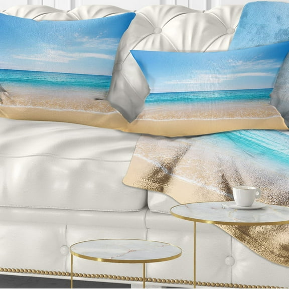 Designart Wide Blue Sky Over Beach - Seashore Photo Throw Pillow - 12x20