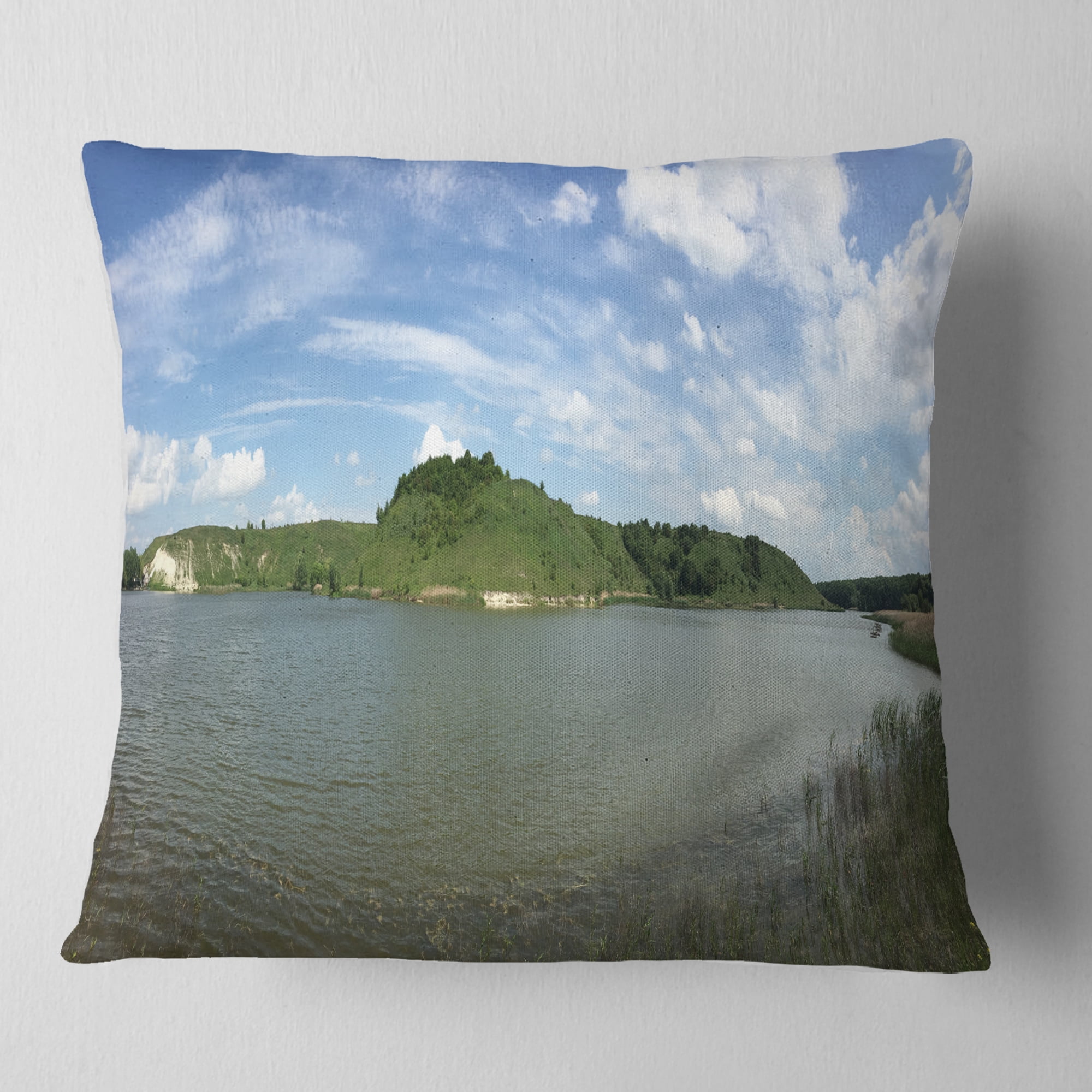 Designart Wide Lake Trees Sky Landscape - Landscape Printed Throw Pillow - 16x16