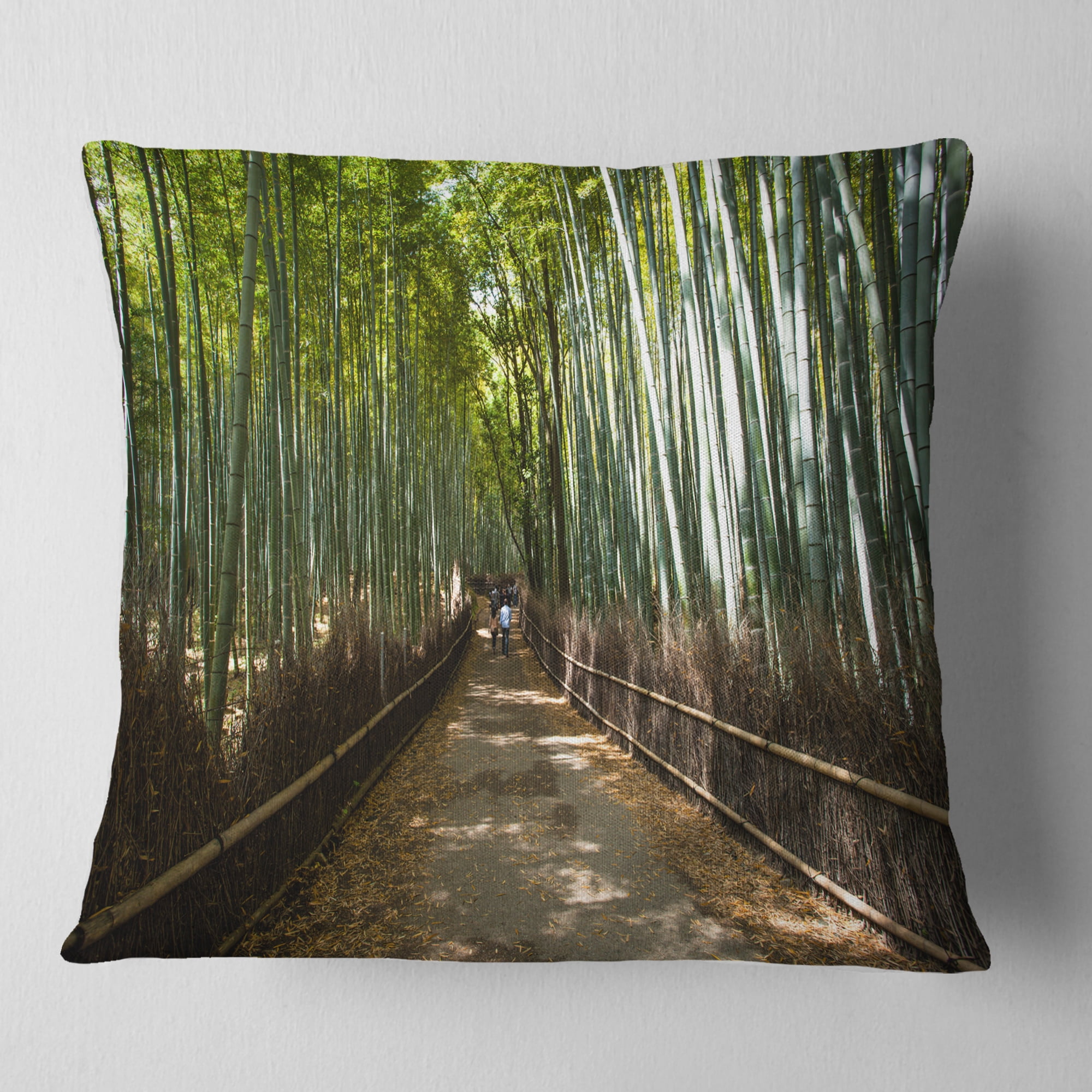 Designart Wide Pathway in Bamboo Forest - Forest Throw Pillow - 16x16