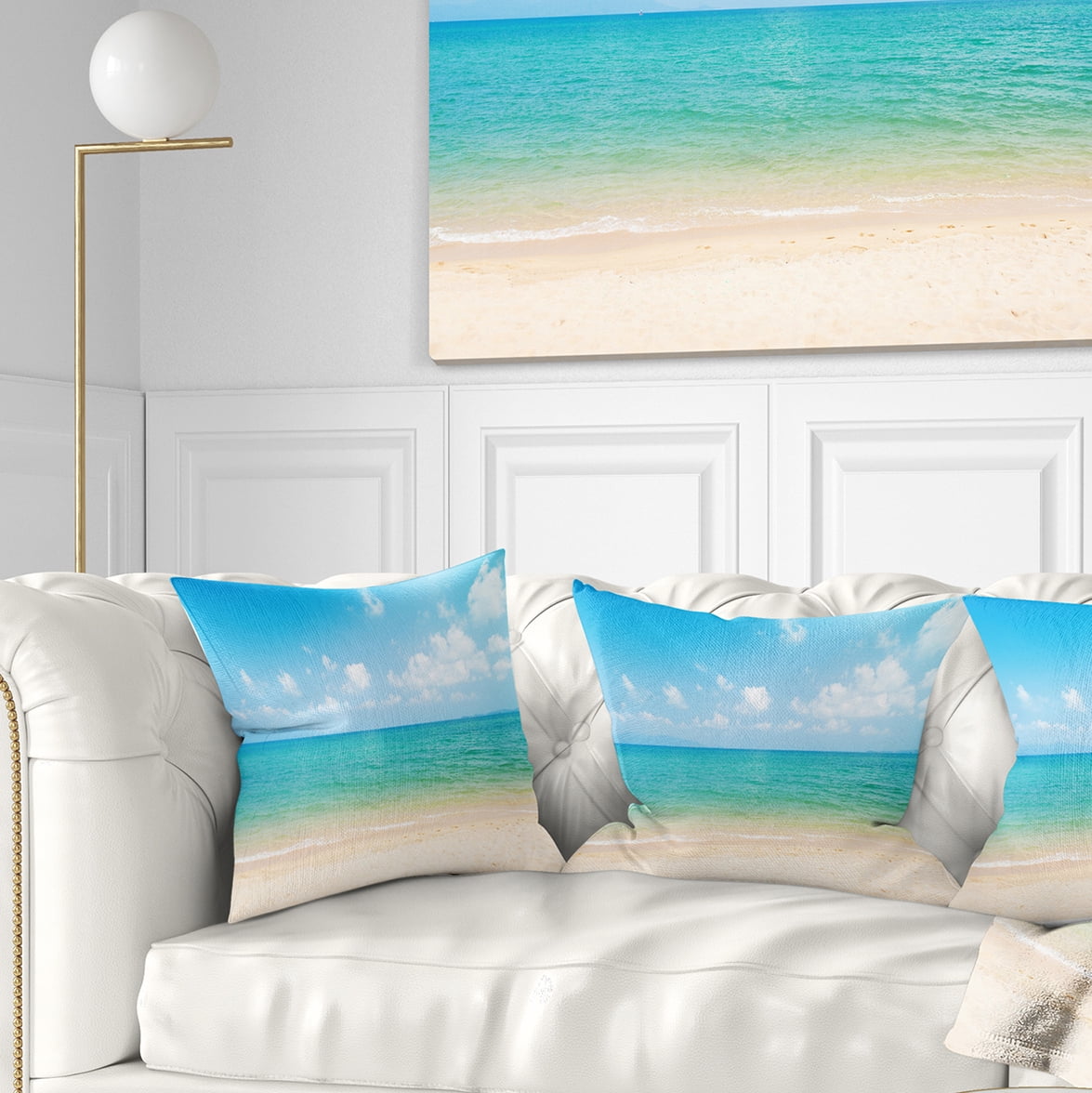 Designart Wide View of Tropical Beach - Seashore Photo Throw Pillow - 18x18