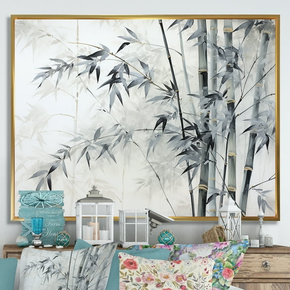 Designart "Wild Bamboo In Black And White" Bamboo Floater Framed Canvas Wall Art