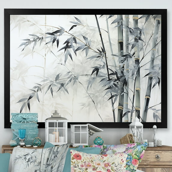 Designart "Wild Bamboo In Black And White" Bamboo Picture Framed Canvas Wall Art