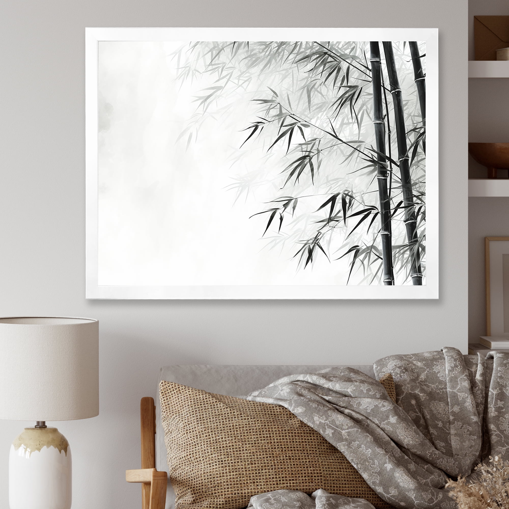 Designart "Wild Bamboo In Black And White IV" Bamboo Picture Framed