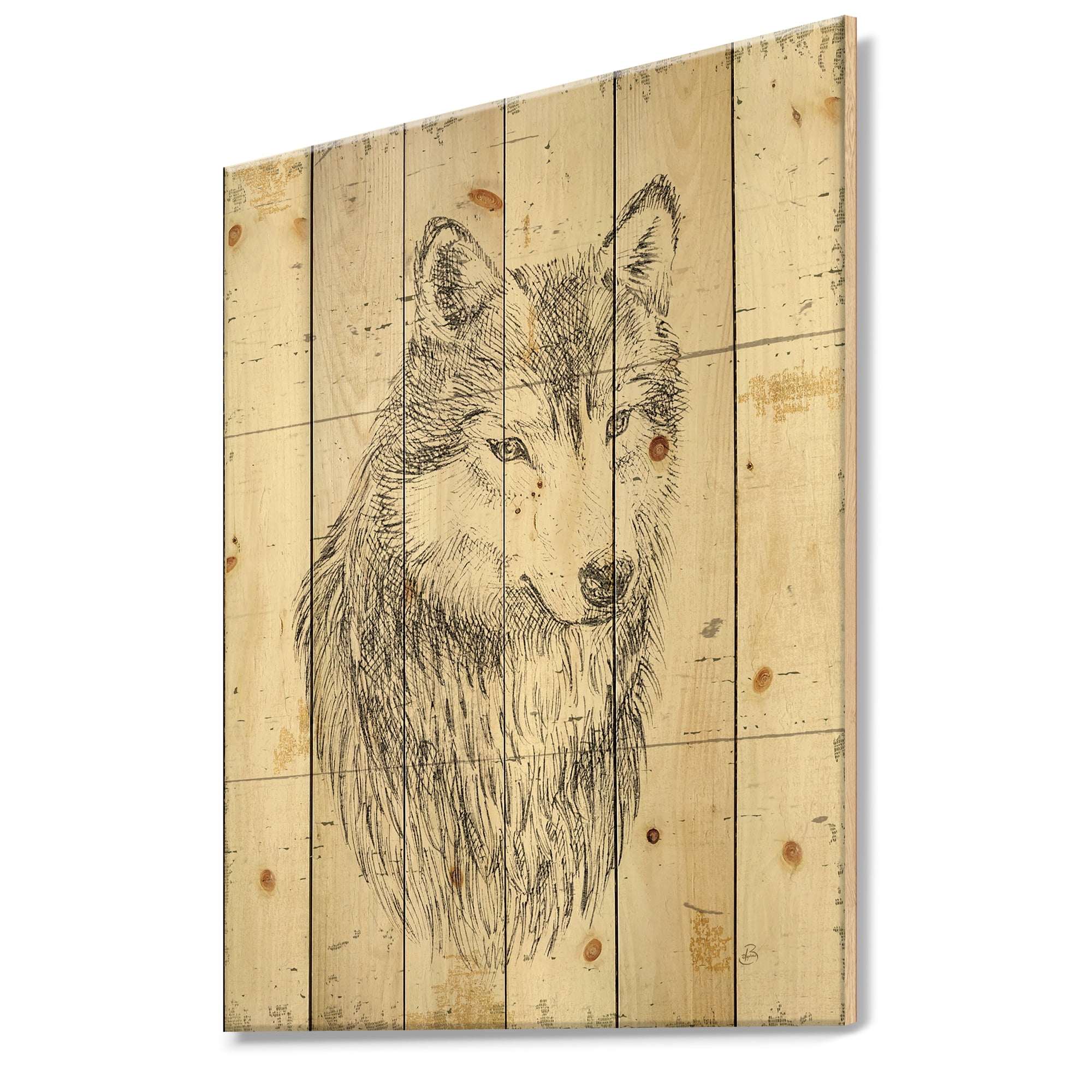 Designart 'Wild Beautiful Wolf' Wildlife Animal Print on Natural Pine Wood