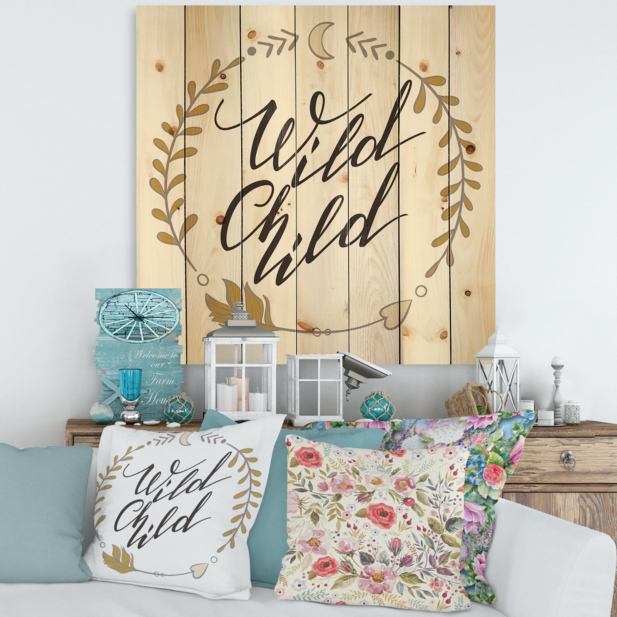 Designart 'Wild Child Under Arrows Circled' Traditional Print on Natural Pine Wood