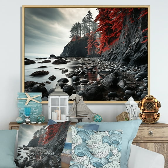 Designart "Wild Coastline II" Landscapes Floater Framed Canvas Art Print
