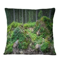 Designart Wild Deep Forest Rocks and Hills - Landscape Printed Throw Pillow - 12x20