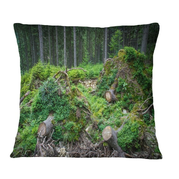 Designart Wild Deep Forest Rocks and Hills - Landscape Printed Throw Pillow - 12x20