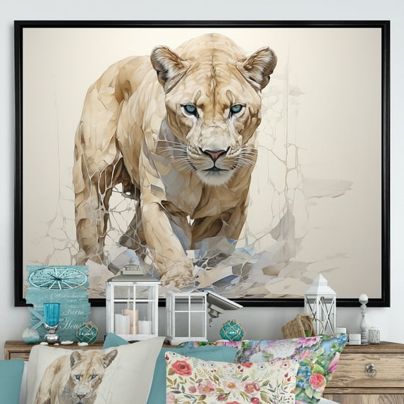 Designart "Wild Elegance In Minimalist Panther Form I" Animals Panther Floater Framed Canvas Art Print