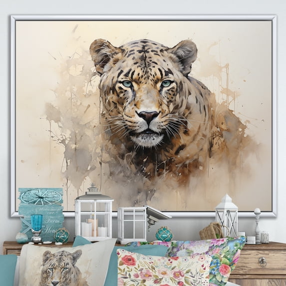 Designart "Wild Elegance In Minimalist Panther Form IV" Animals Panther Floater Framed Canvas Wall Art