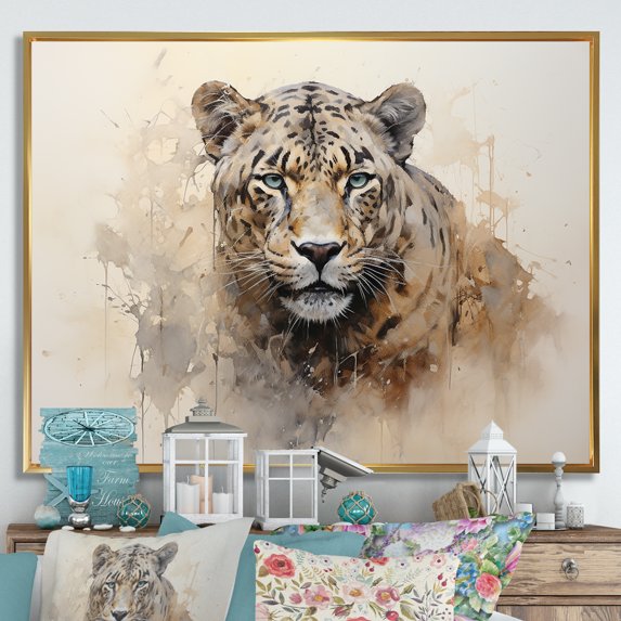 Designart "Wild Elegance In Minimalist Panther Form IV" Animals Panther Floater Framed Canvas Wall Art