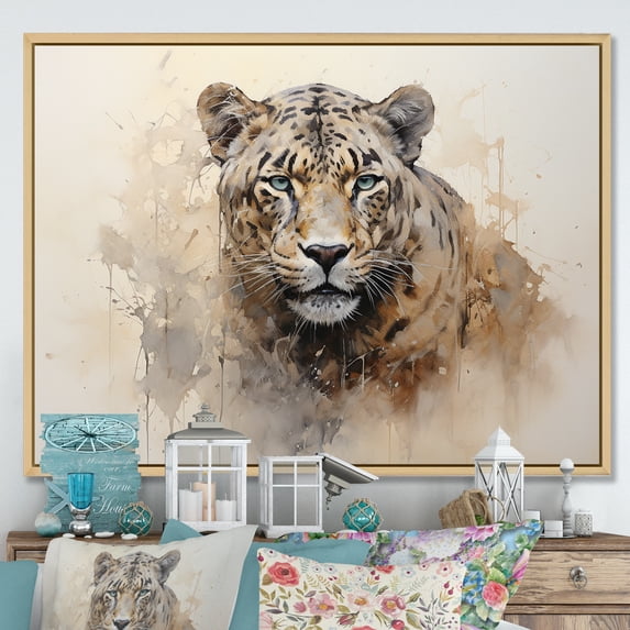 Designart "Wild Elegance In Minimalist Panther Form IV" Animals Panther Floater Framed Canvas Wall Art