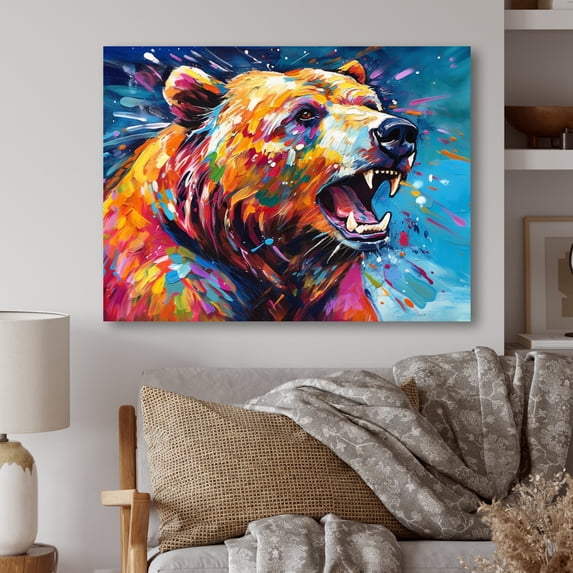 Designart "Wild Encounter with a Colorful Bear" Animals Bear Metal Wall Decor