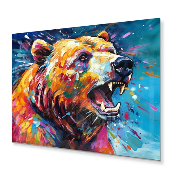 Designart "Wild Encounter with a Colorful Bear" Animals Bear Metal Wall Decor