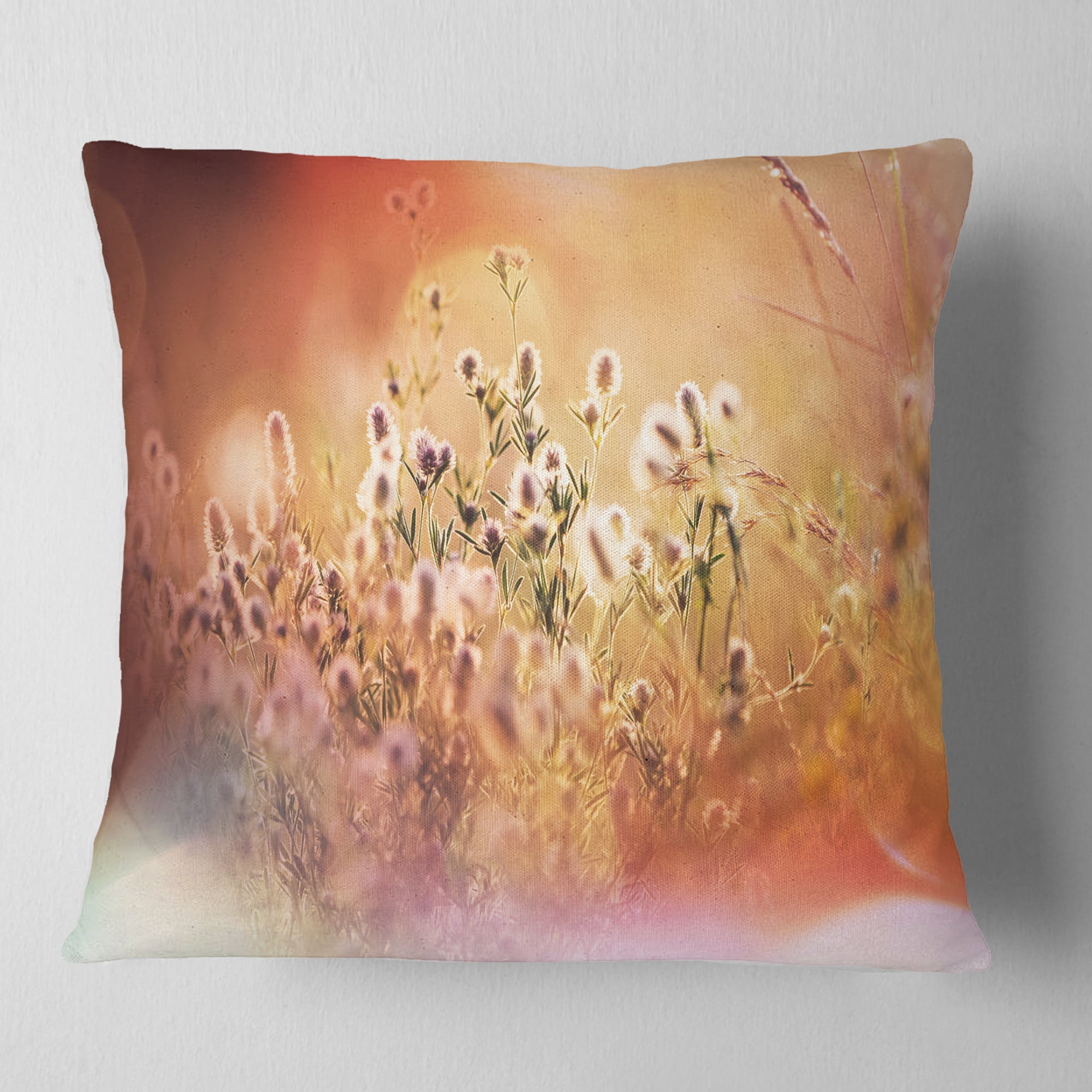 Designart Wild Flowers on Light Background - Floral Throw Pillow - 16x16