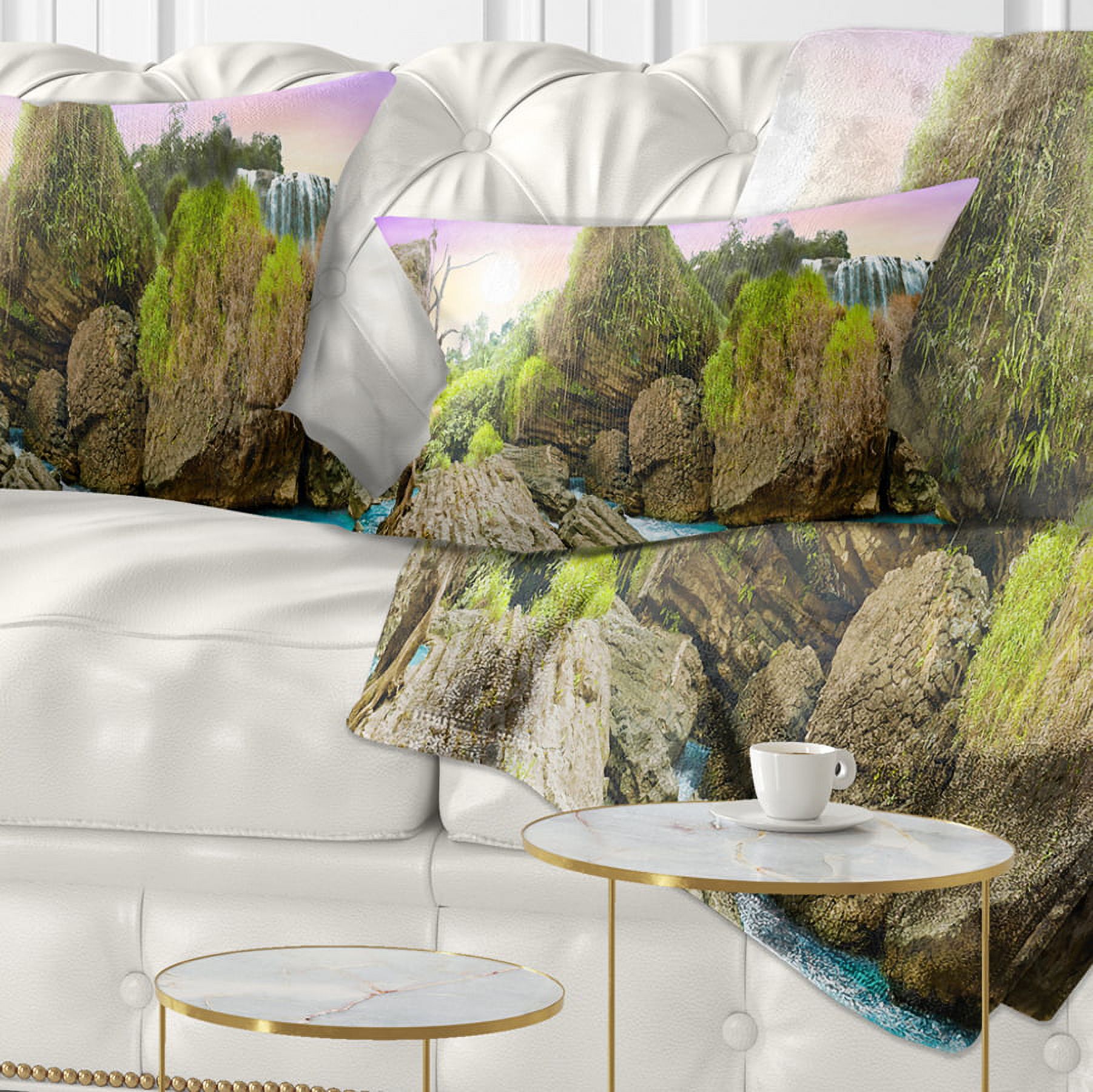 Designart Wild Forest and Waterfall Vietnam - Landscape Printed Throw Pillow - 12x20