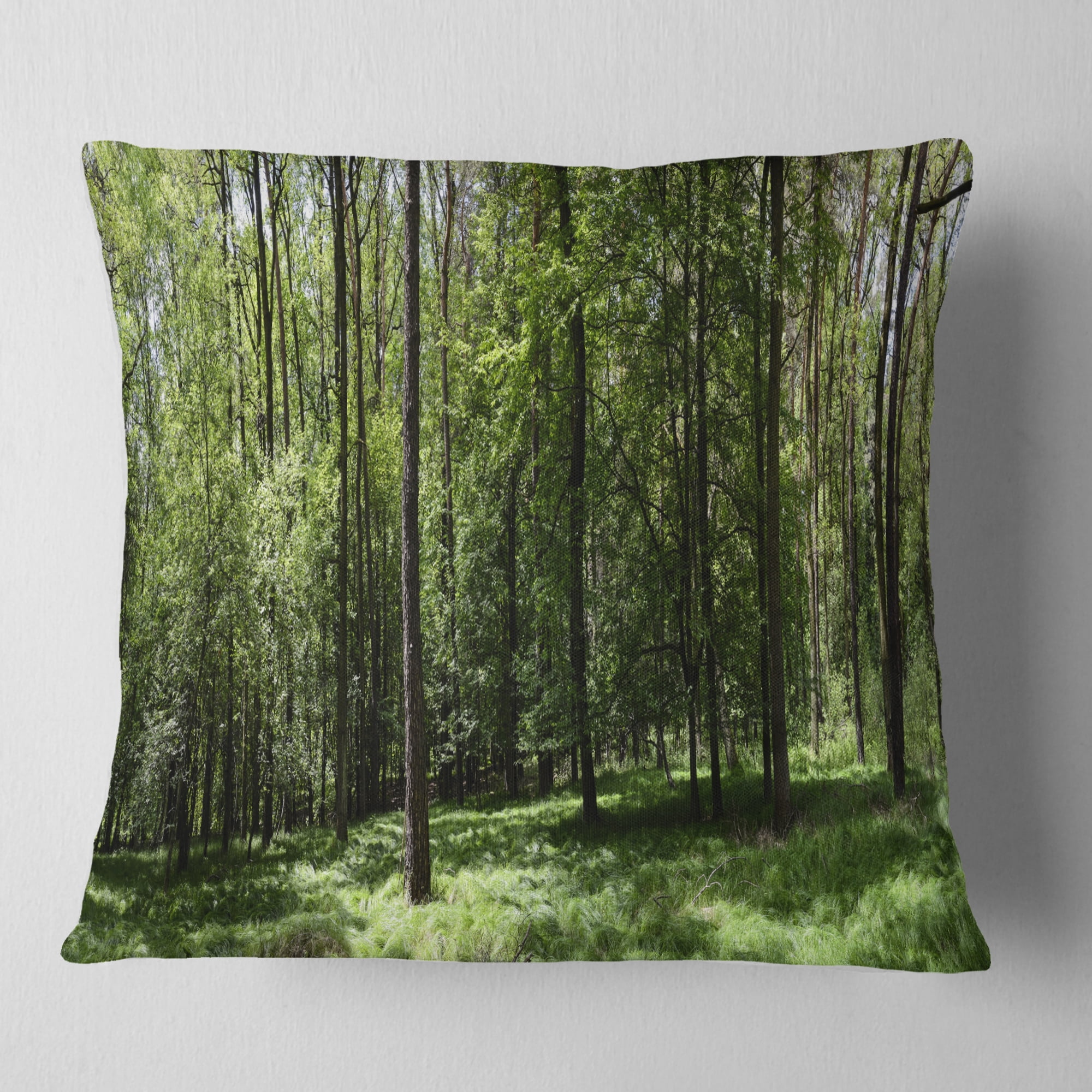 Designart Wild Green Forest Panorama - Oversized Forest Throw Pillow - 18x18