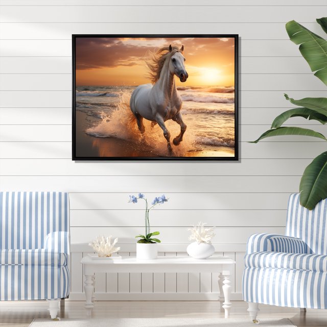 Designart "Wild Horse Freedom's Gallop II" Coastal Framed Wall Art