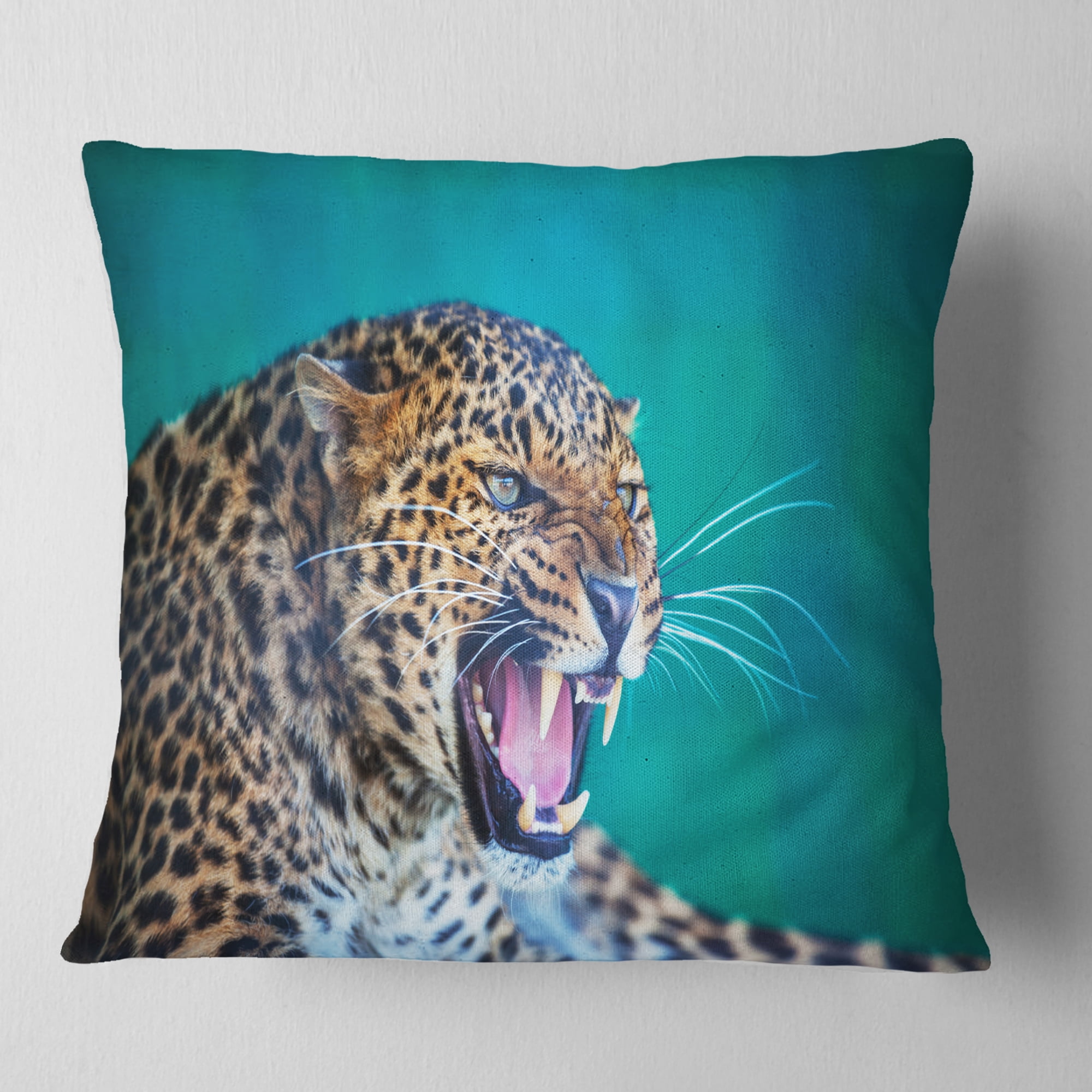 Designart Wild Leopard Close Up View - Abstract Throw Pillow - 16x16