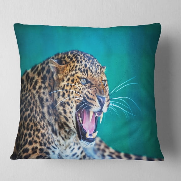 Designart Wild Leopard Close Up View - Abstract Throw Pillow - 18x18