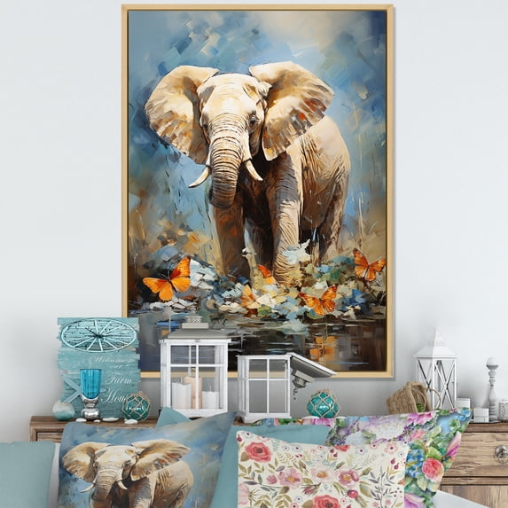 Designart "Wild Majesty Of An Elephant" Gorilla Floater Framed Wall Art Living Room