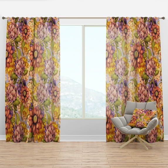 Designart 'Wild Pink Red and Purple Vintage Flowers' Traditional Curtain Panel