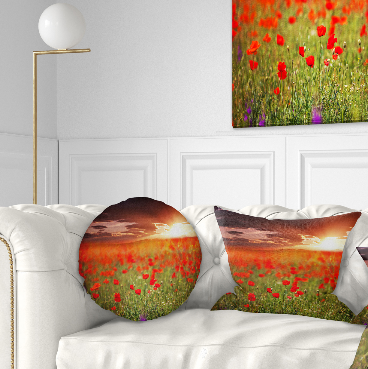 Designart Wild Poppy Flowers At Cloudy Sunset - Flower Throw Pillow - 12x20
