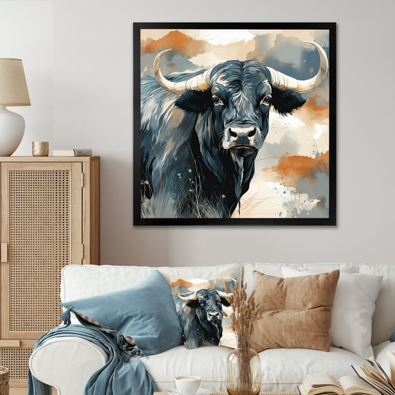 Designart "Wild Portrait of an African Buffalo I" Animals Framed Wall Art Decor - Modern Black Buffalo Hallway Framed Wall Art Decor