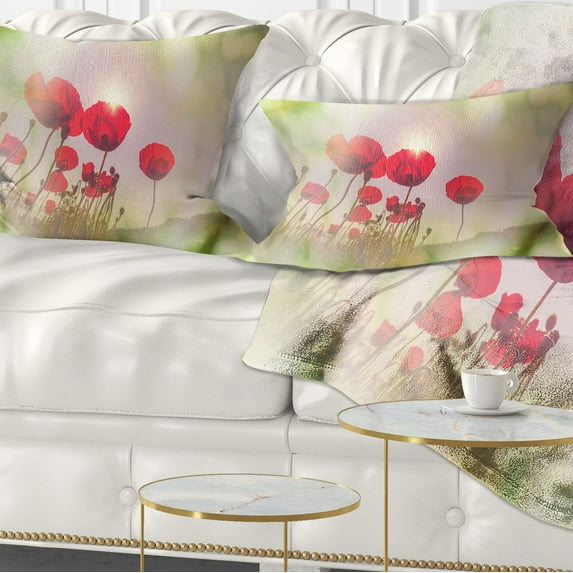 Designart Wild Red Poppy Flowers - Floral Throw Pillow - 12x20