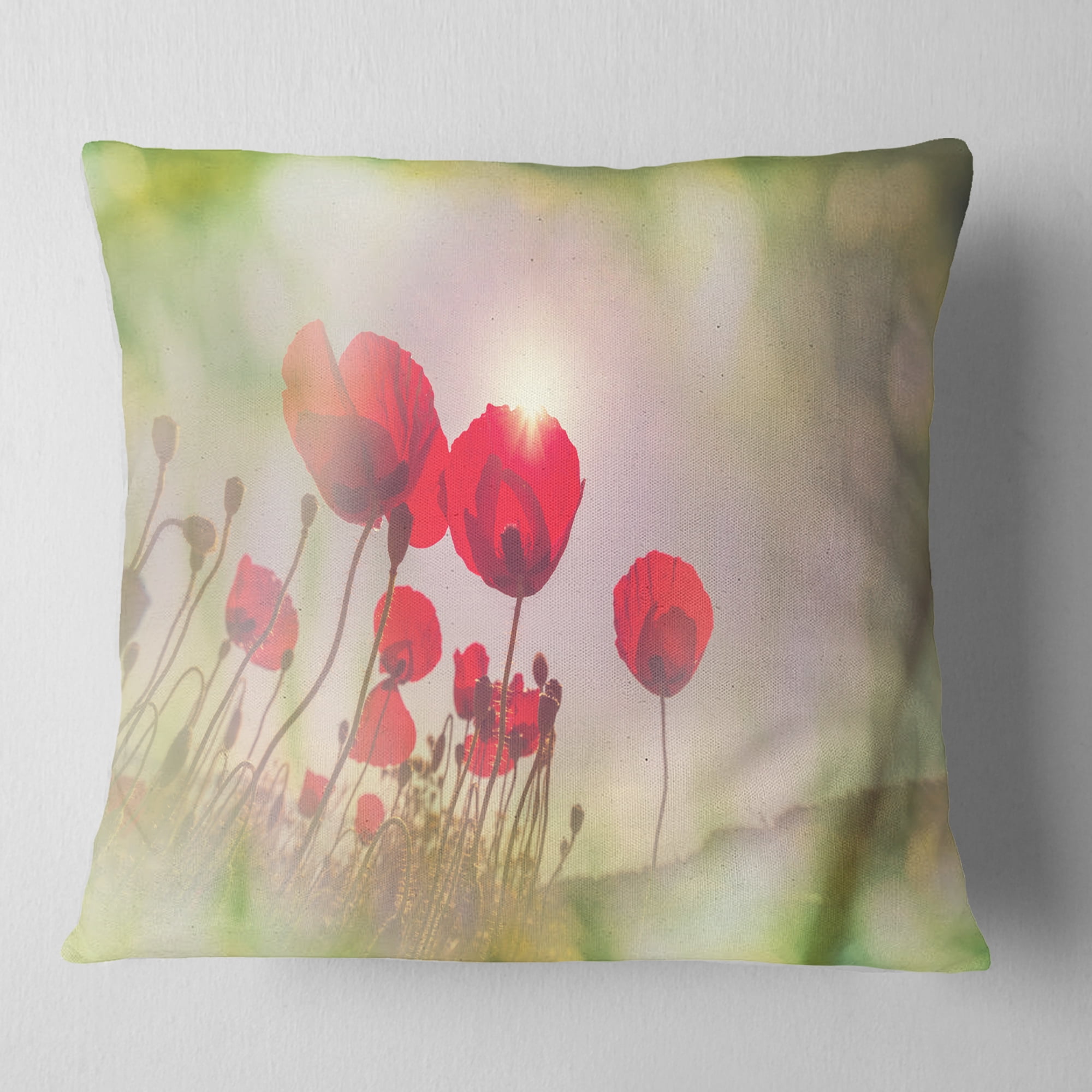 Designart Wild Red Poppy Flowers - Floral Throw Pillow - 18x18