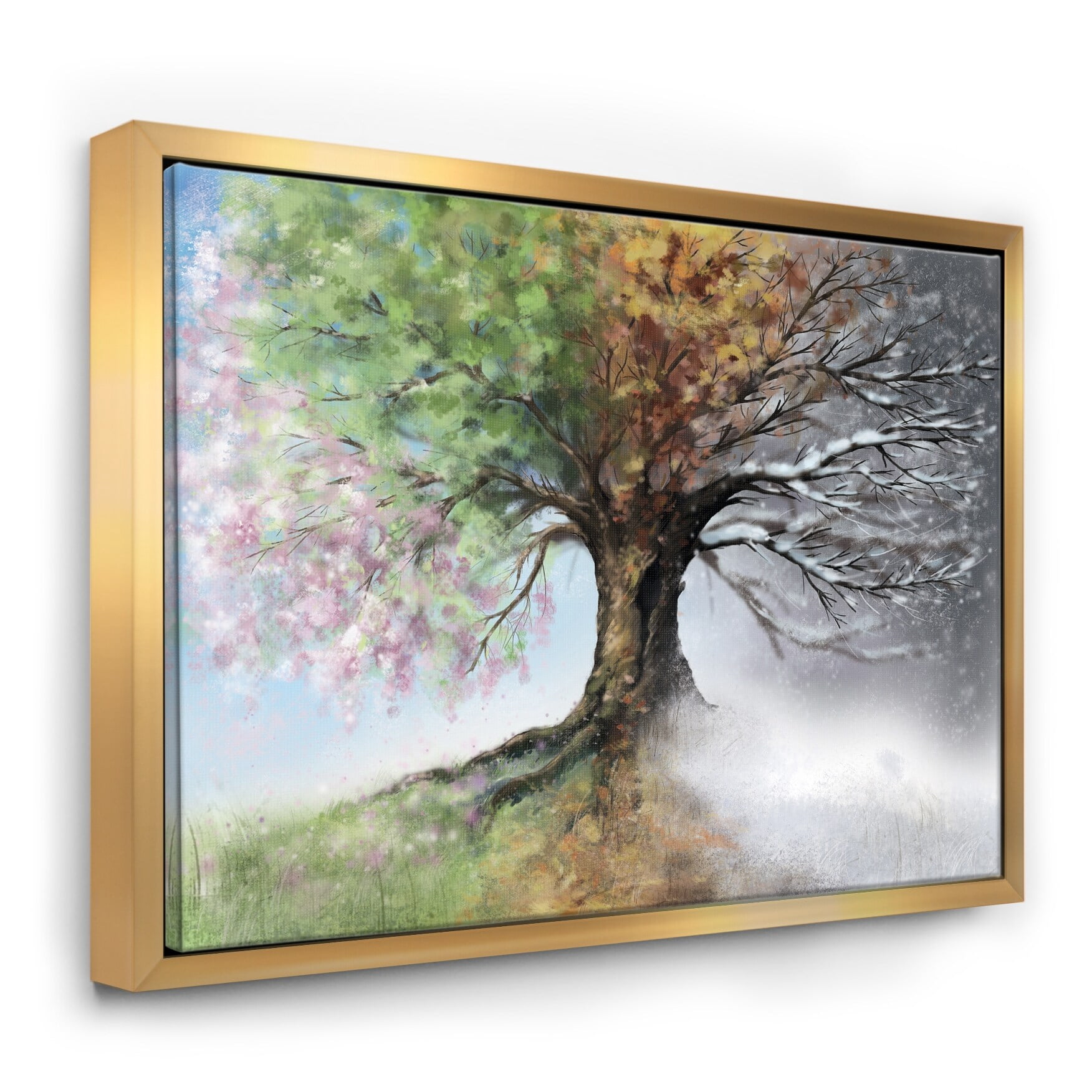 Designart ' Tree with Four Seasons ' Tree Painting Framed Canvas Art Print