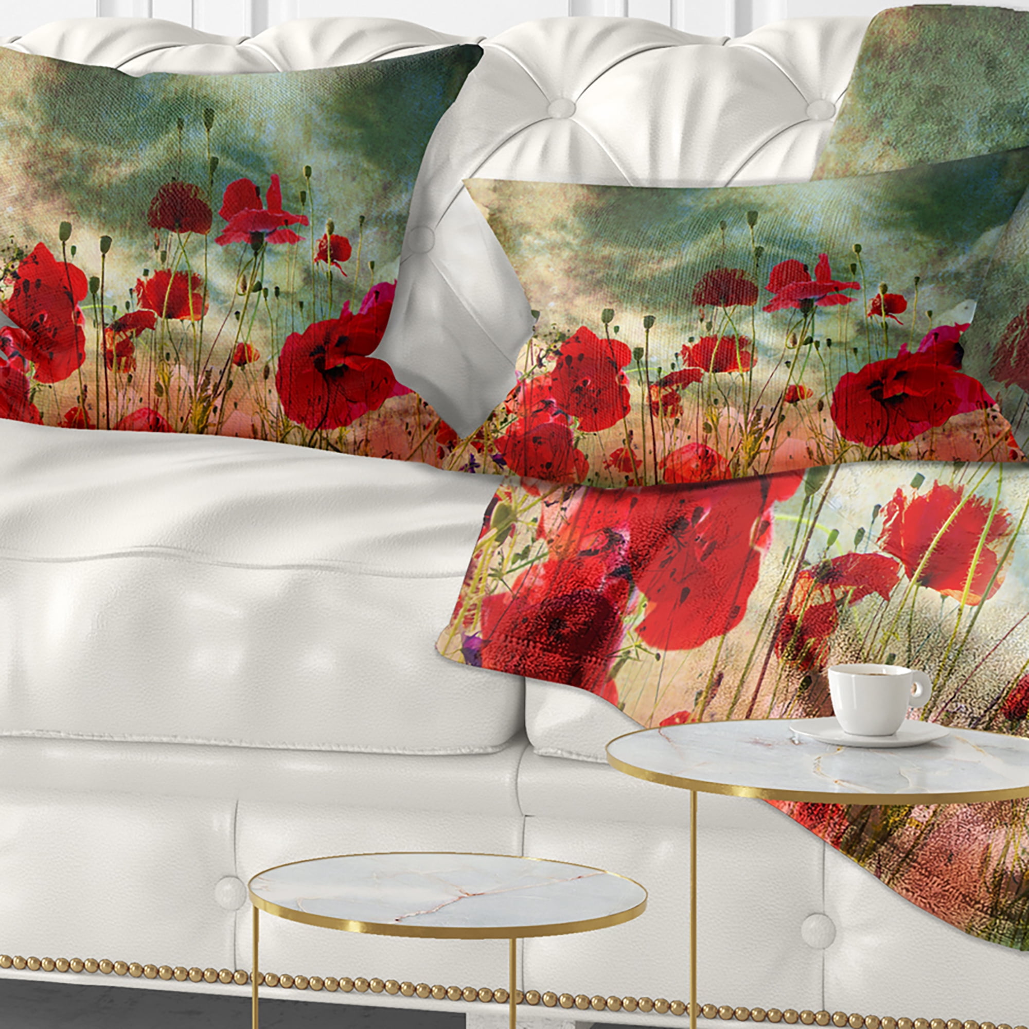 Designart Wild Red Poppy Flowers in Sky - Floral Throw Pillow - 12x20