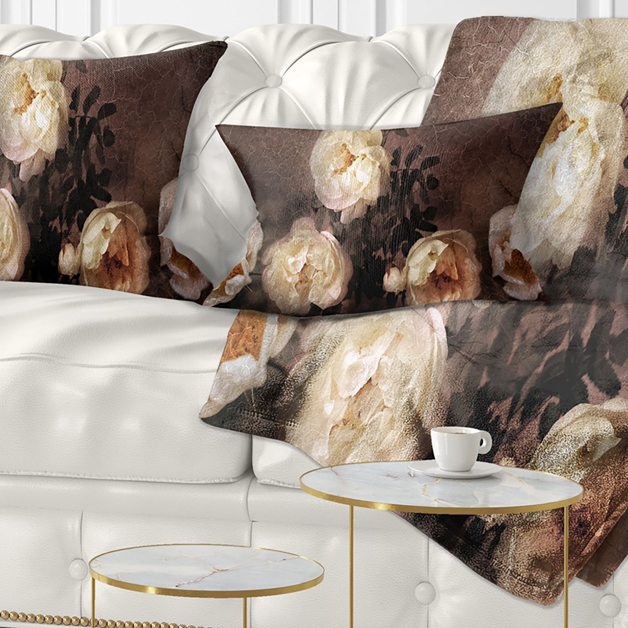 Designart Wild Roses in Old Painting Style - Floral Throw Pillow - 12x20