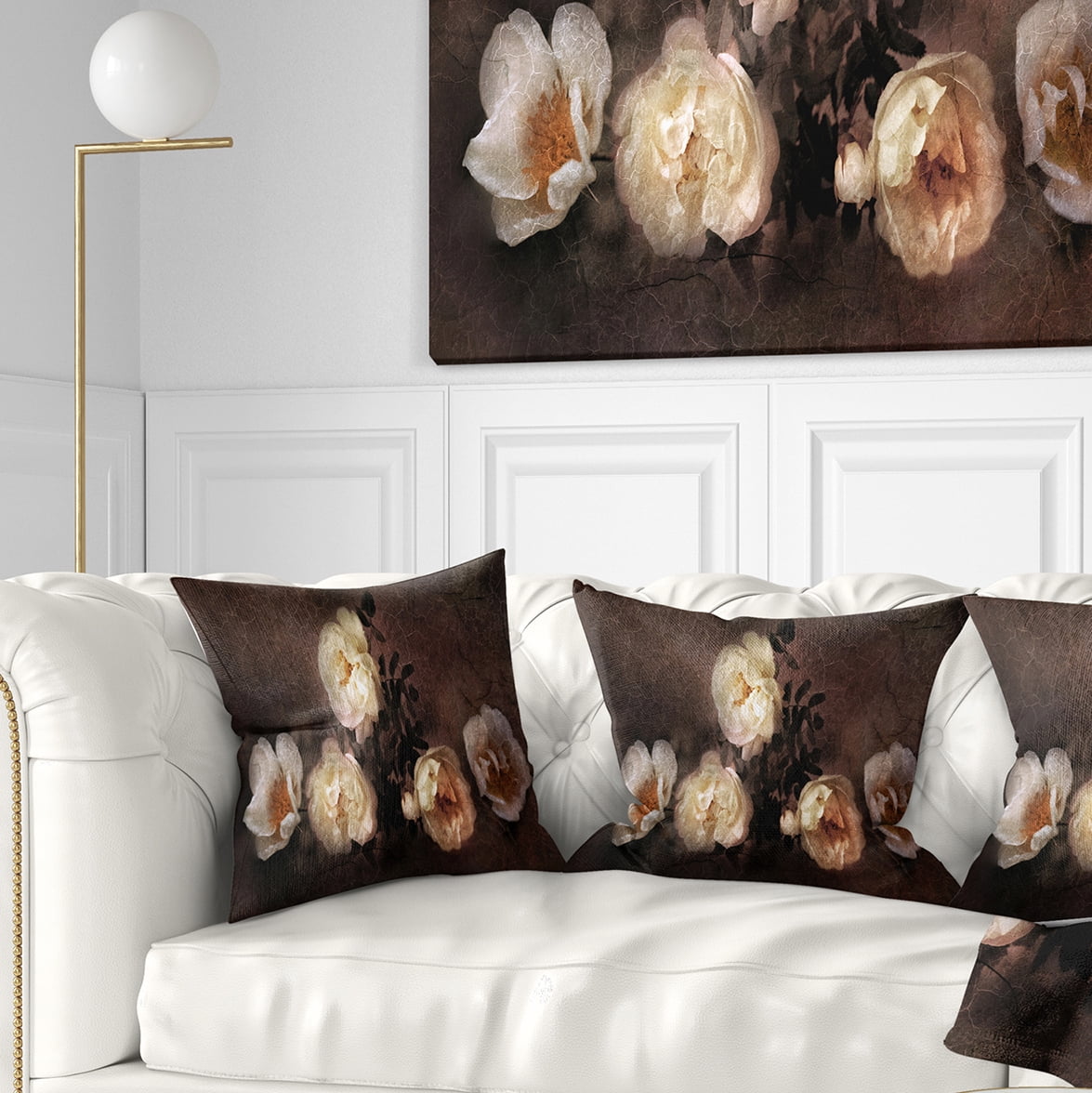 Designart Wild Roses in Old Painting Style - Floral Throw Pillow - 16x16