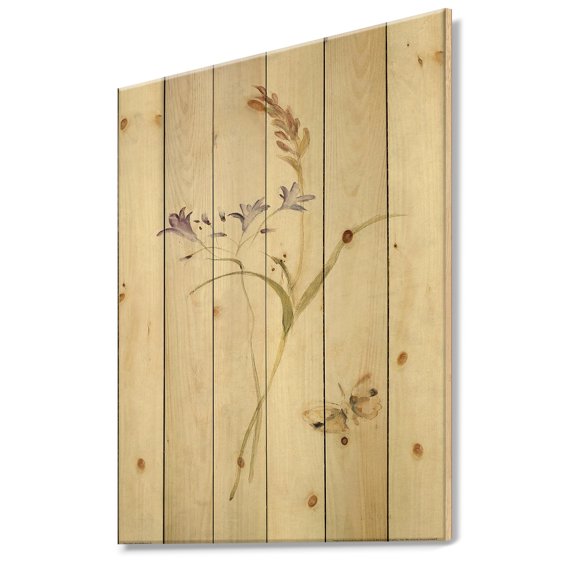 Designart 'Wild Simple Wallflowers I' Farmhouse Print on Natural Pine Wood
