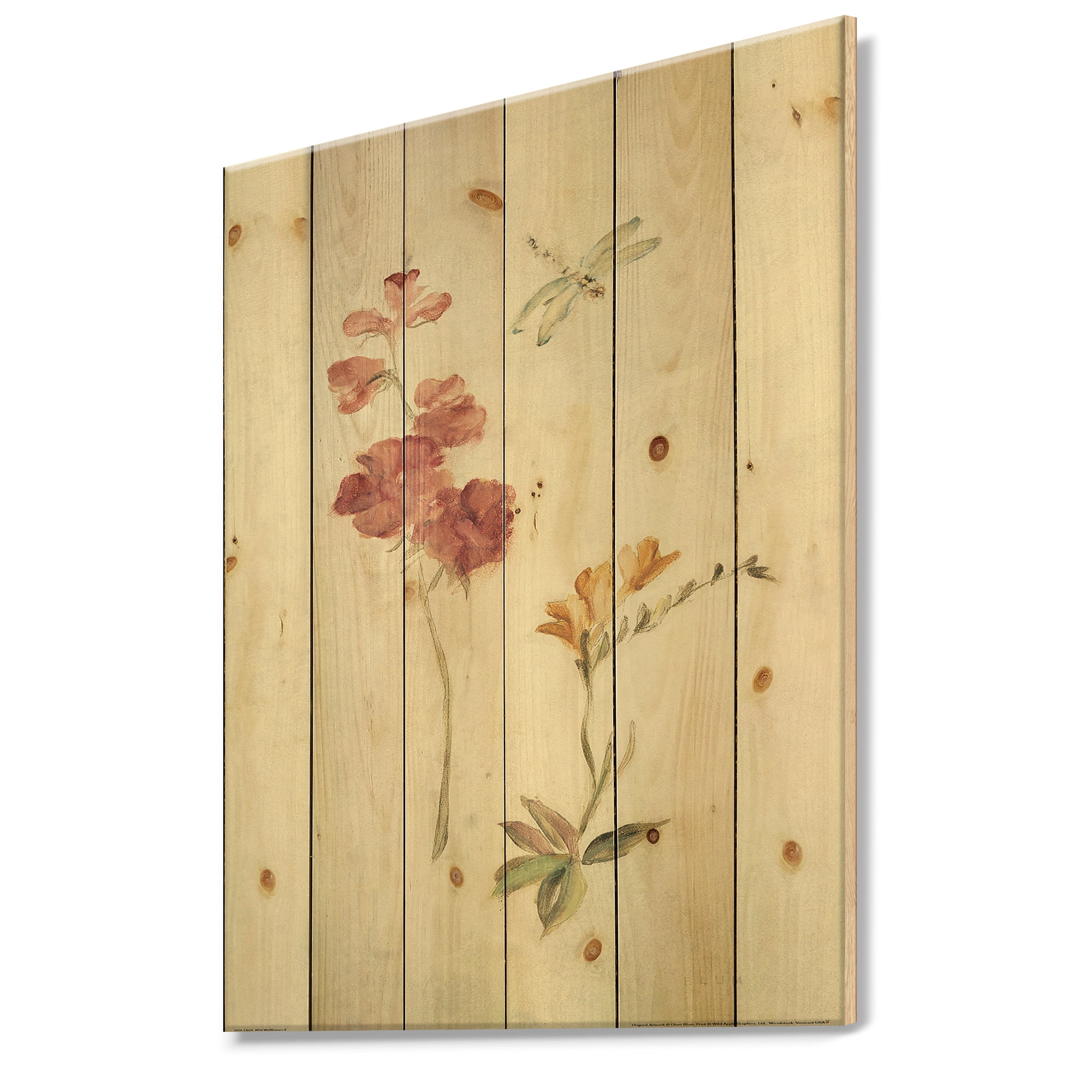 Designart 'Wild Simple Wallflowers II' Farmhouse Print on Natural Pine Wood