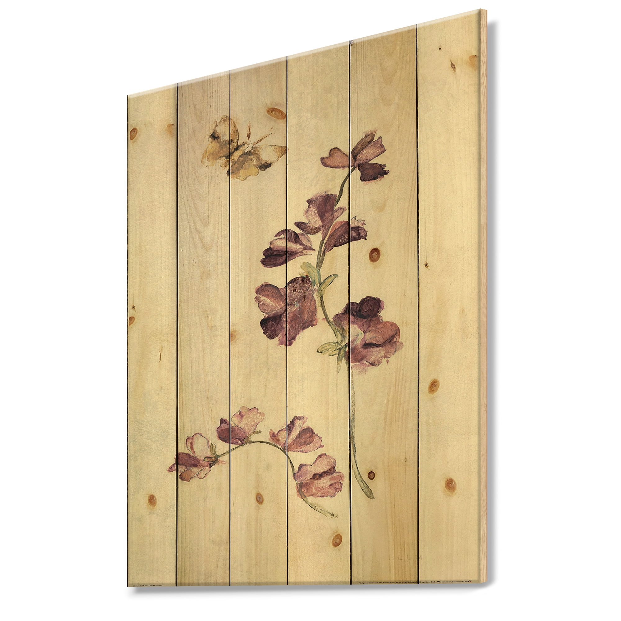Designart 'Wild Simple Wallflowers IV' Farmhouse Print on Natural Pine Wood