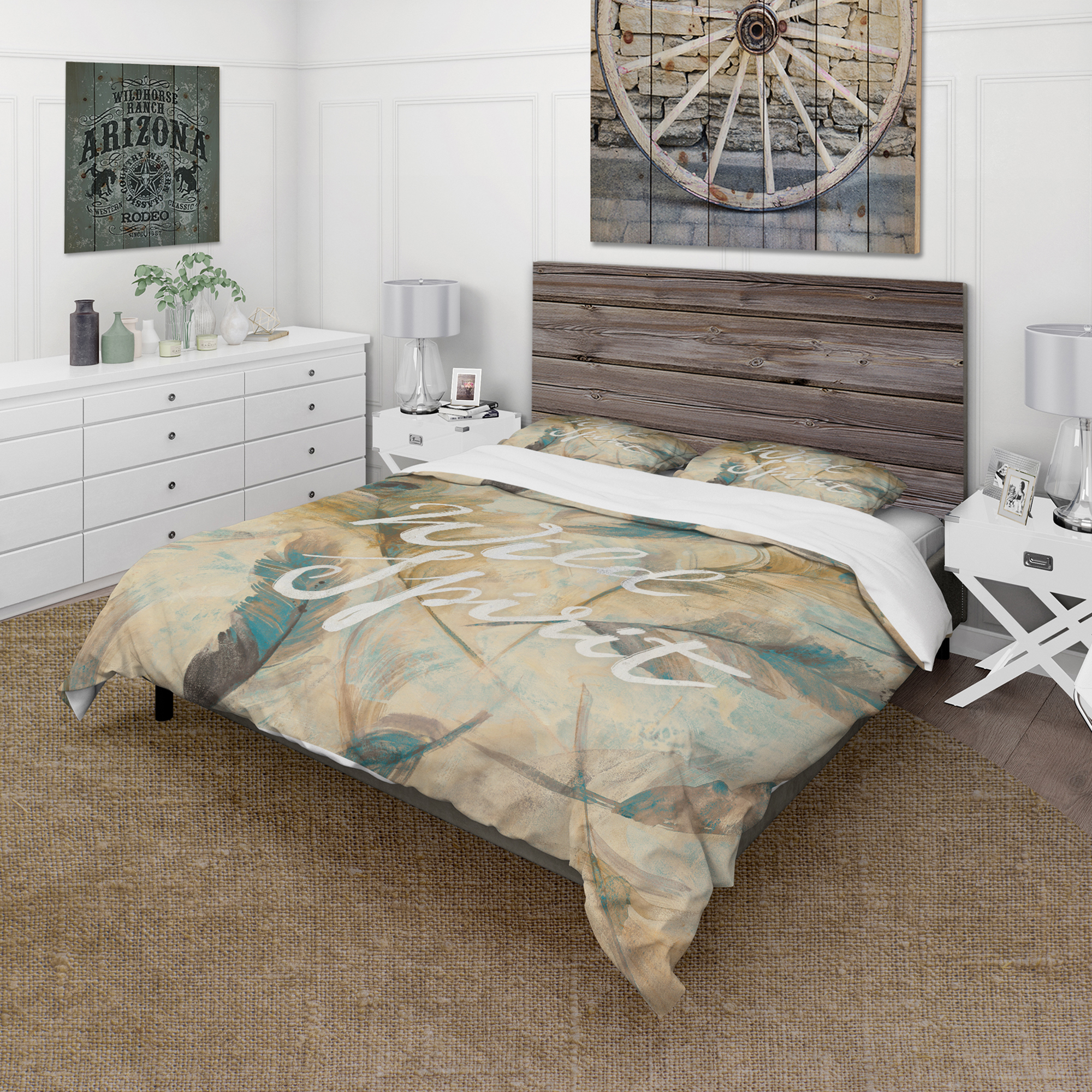 Designart 'Wild Spirit Blue And Cream Cottage Feathers' Cottage Duvet Cover Set