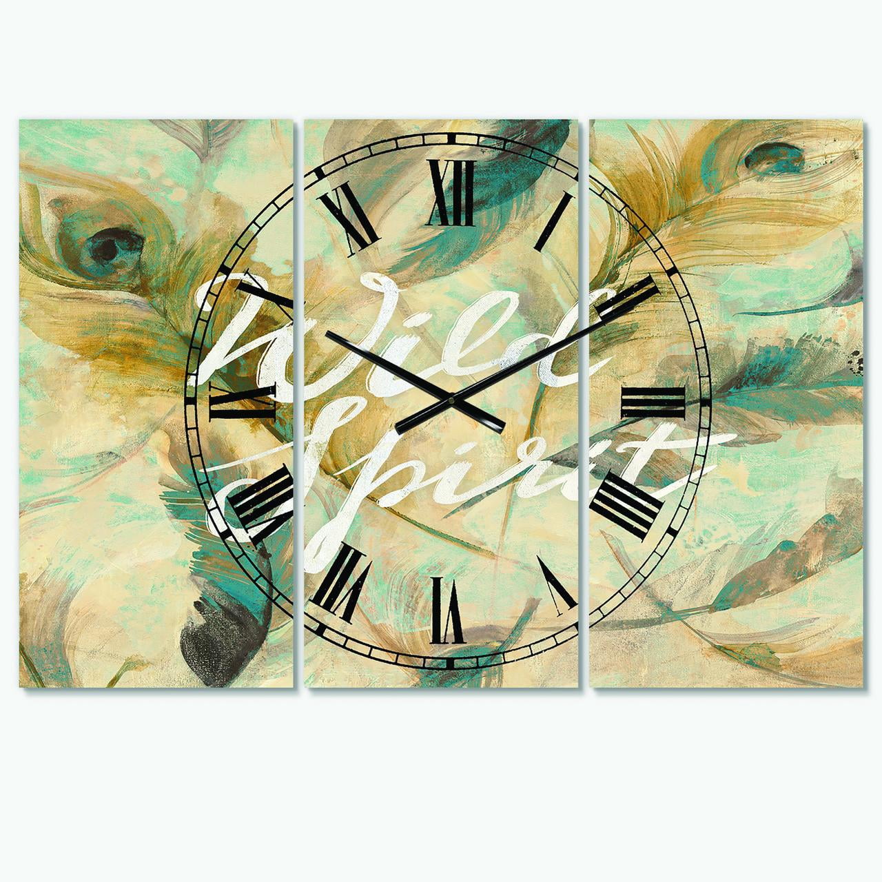 Designart 'Wild Spirit Blue And Cream Cottage Feathers' Traditional Wall Clock