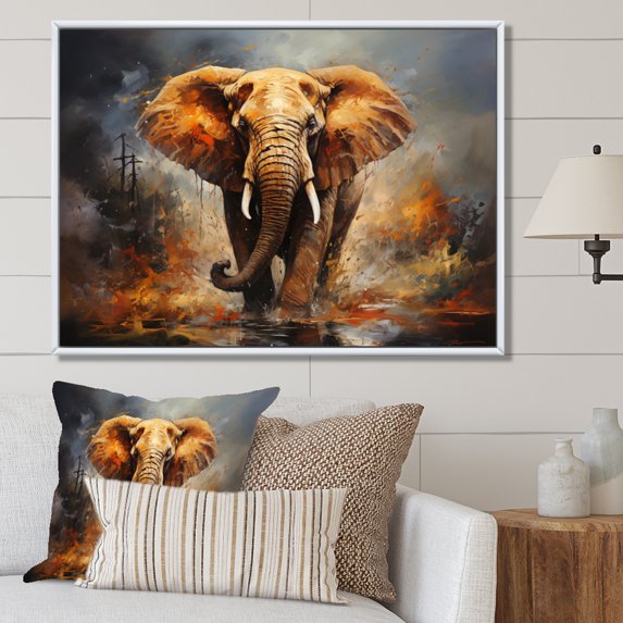Designart "Wild Spirit of Elephants" Animals Floater Framed Wall Art Living Room